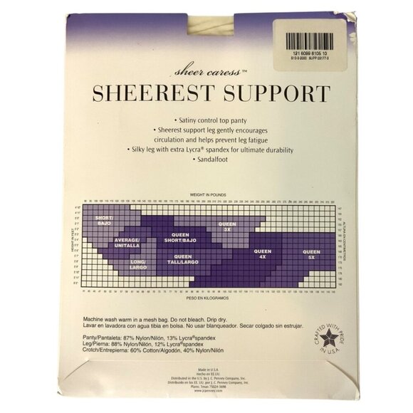 JCPenney Sheer Caress Sheerest Support Pantyhose Size Long Bone Sandalfoot - Picture 2 of 3